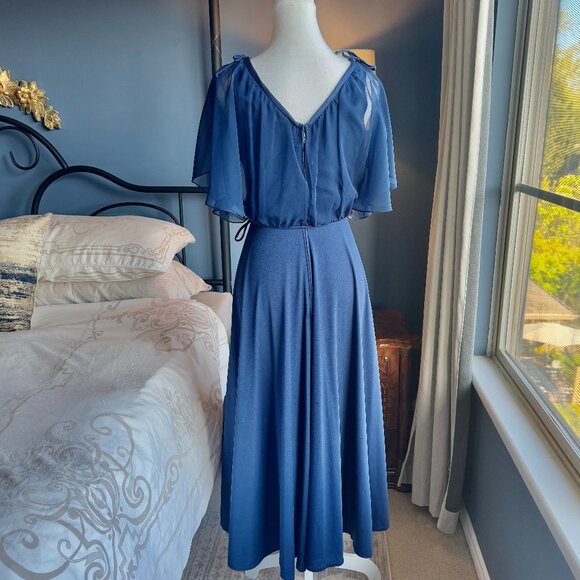 Vintage Navy Blue Chiffon Maxi Dress - Picture 6 of 14